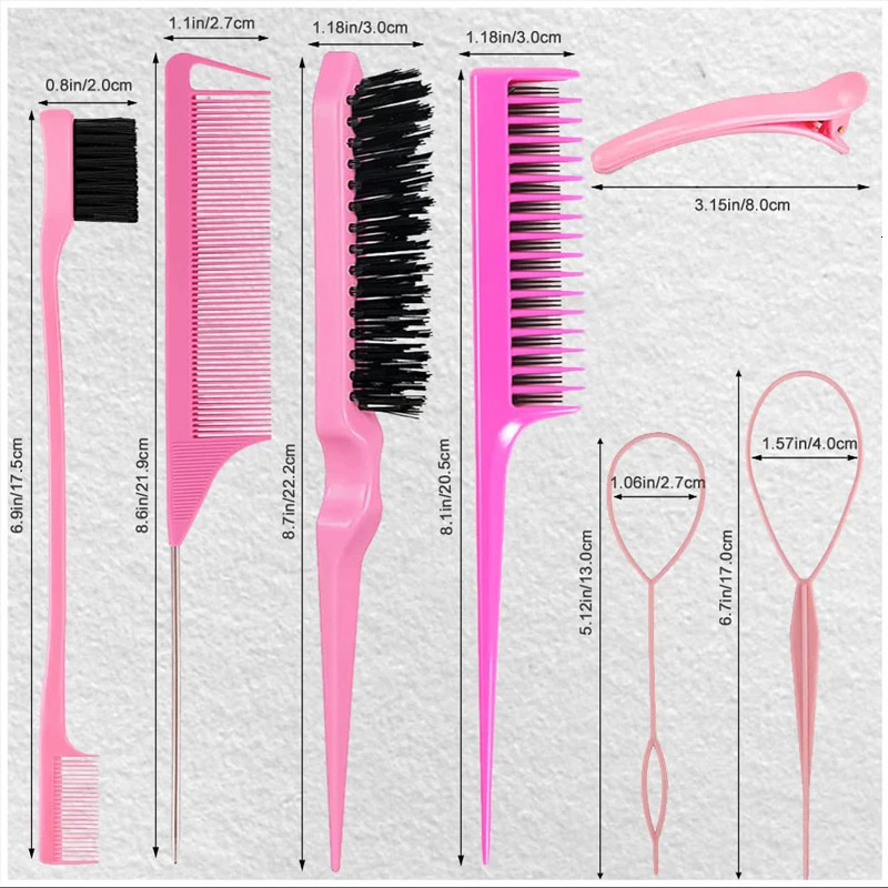 Hair Brushes 10pcs Styling Comb Set Teasing Brush Triple Rat Tail Combs Edge Tools Braid Tool Loop 231219
