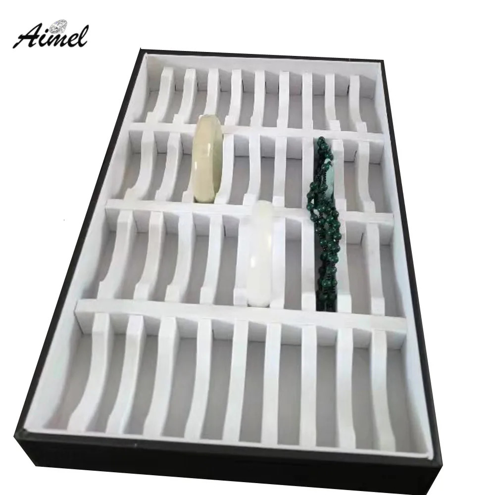 Jewelry Boxes 40 Slot Bangle Jewelry Storage Box Black Jade Bracelet Display Tray Pen Badge Organizer Case Bangle Packaging Box Showcase 231219