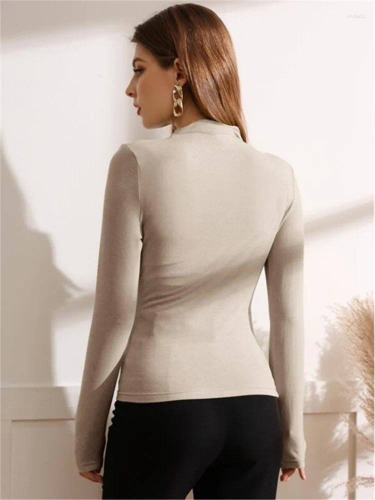 Womens T Shirts Fall Solid Long Sleeve Women T-shirt Casual Fashion Slim Folds Sheath Top Shirt Ladies Tees Elegant AAA Discount for in-store purchase