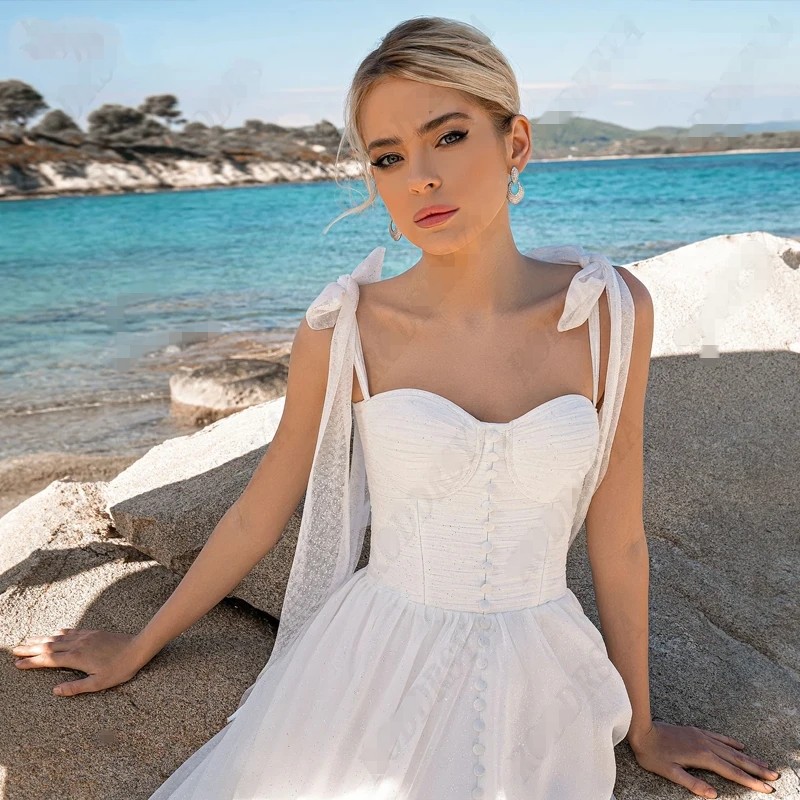 Elegant A-Line Wedding Dress For Women 2024 Spaghetti Straps Bow Lace Up Tulle A-line Bridal Gown Boho Vestido De Novia