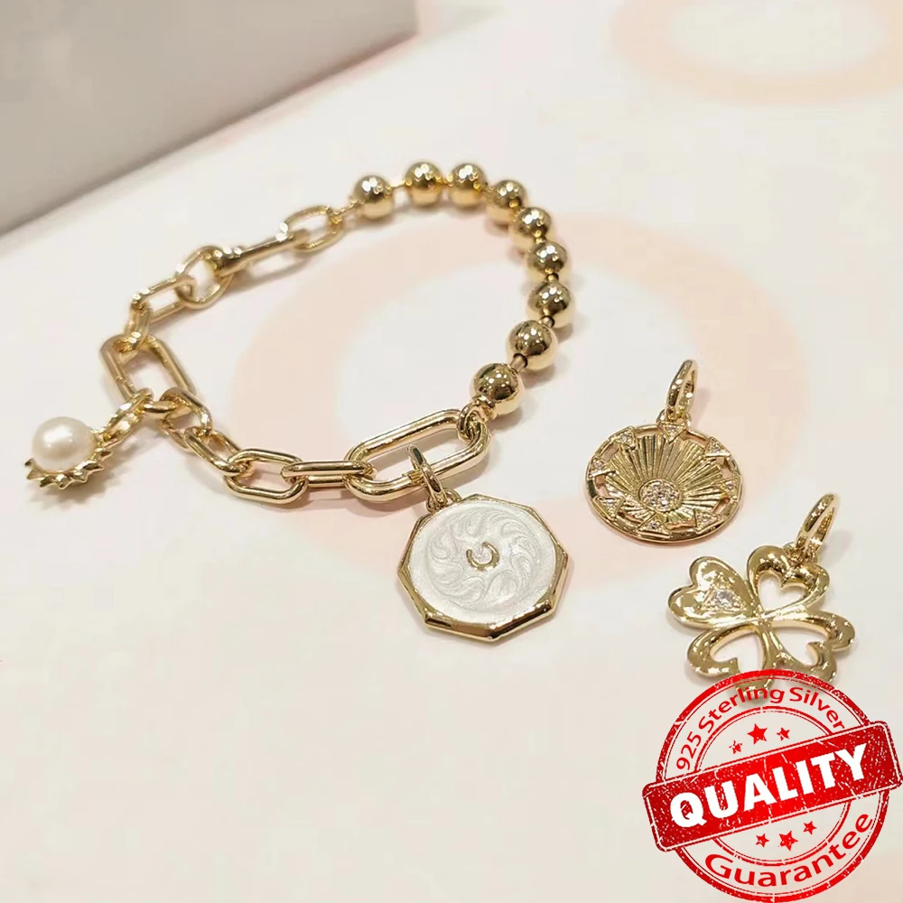 925 Sterling Silver Authentic 1:1 Fashion Me Charm Fit Me Bracelet Black Chakra Heart Mini Pendant Lucky Ladybug Bead Pendant Free Shipping - view 3