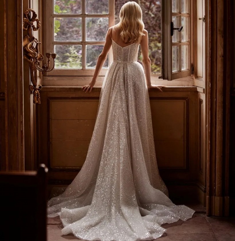 Sexy Sequins Wedding Dress Women 2024 Straps High Split Boning Corset Pleated Bridal Bride Party Gowns Vestido De Novia Customed