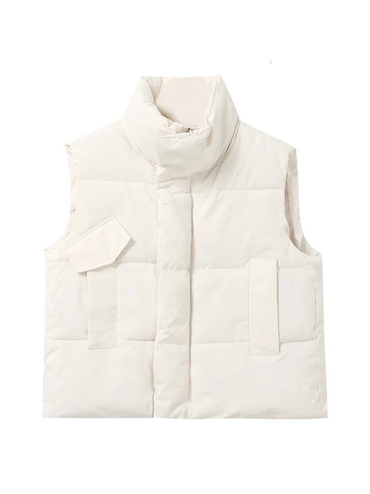 Autumn Winter Women Casual Loose Thicken Jacket Coat Mock Neck Zipper Up Solid Warm Vest For Puffer Jackets 2023 231020