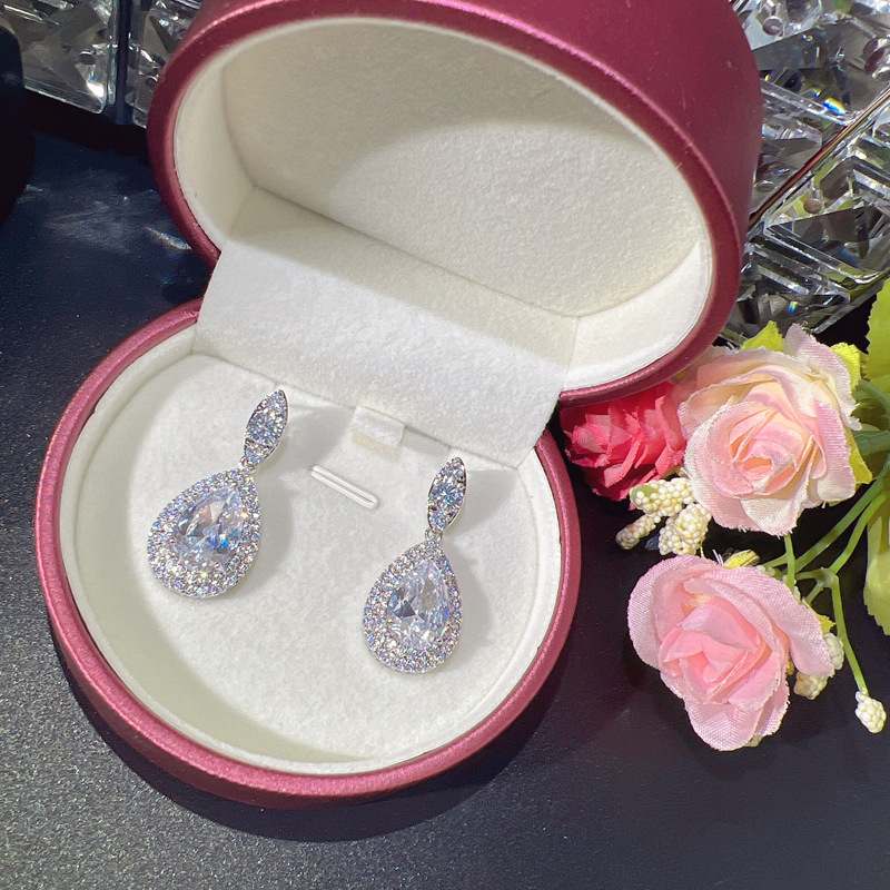 Water Drop Lab Diamond Jewelry set 14K White Gold Engagement Wedding Earrings Necklace For Women Bridal Promise Gift