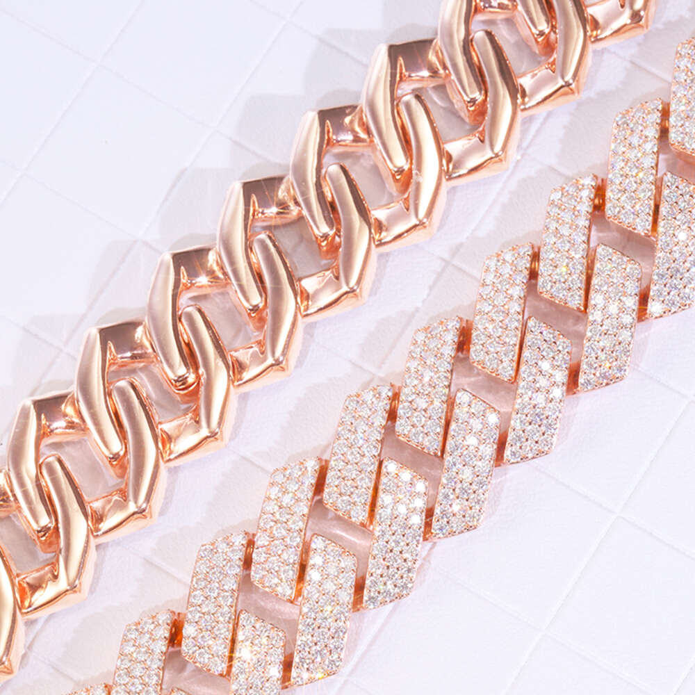 Customized 25.5mm Hip Hop Jewelry S925 Silver Solid Back Cuban Link Chain d Color Vvs Moissanite Rose Gold Plated Heavy Chain