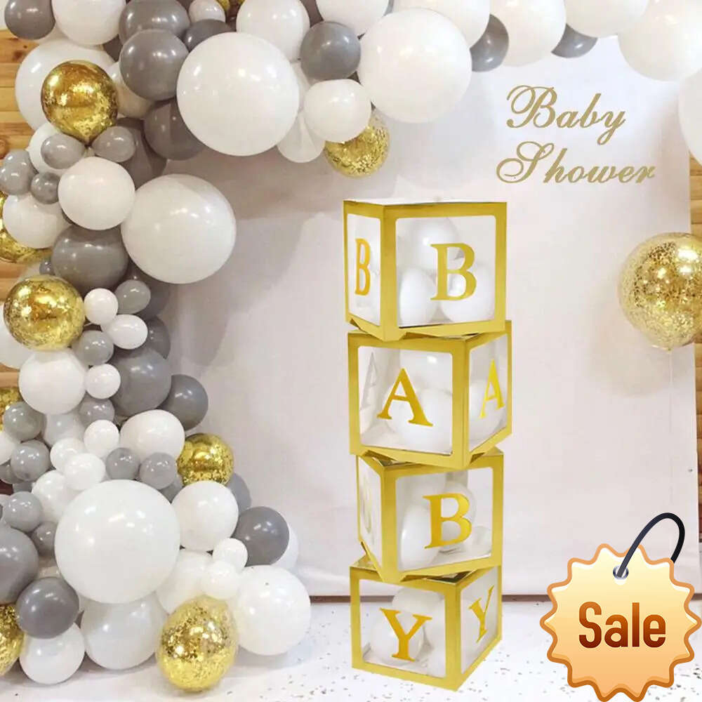 Gold Transparent Name Balloon Box Letter Birthday Party Gender Reveal Baptism Decoration First 1 st Birthday Baby Shower Decor Party Favor Holiday Sup