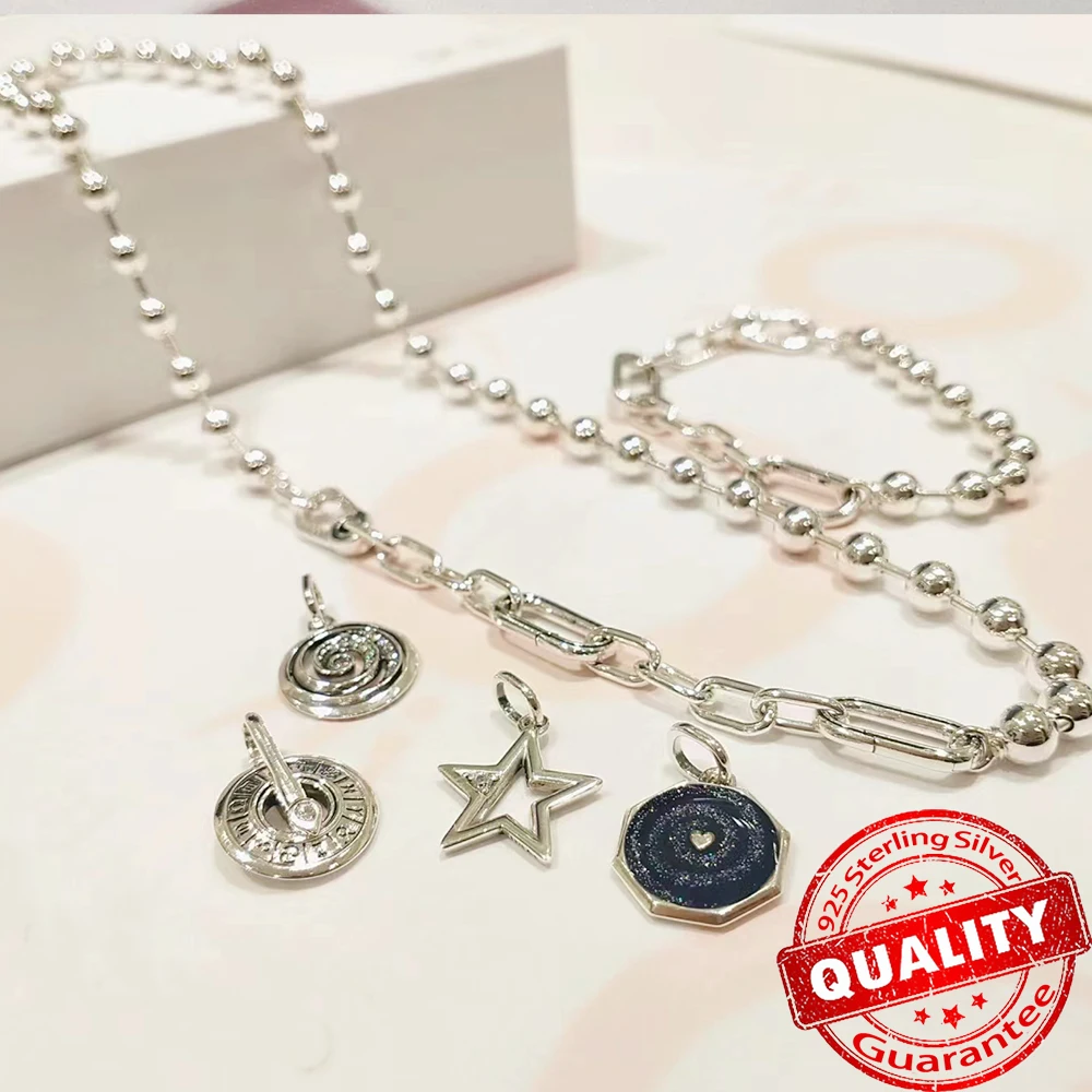 925 Sterling Silver Authentic 1:1 Fashion Me Charm Fit Me Bracelet Black Chakra Heart Mini Pendant Lucky Ladybug Bead Pendant Free Shipping - view 5