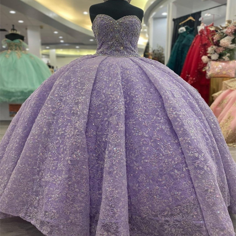 Lavande Quinceanera Prom Off the Shoulder Sweet 15 Sequin Graduation Applique Lace Beads Bow Party Princess Dress
