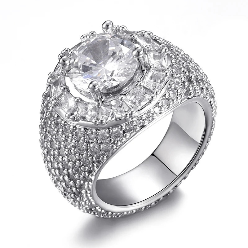 Band Rings Hip Hop Bling Iced Out Baguette Big Clustered Band Cubic Zircon Rings Tready Copper Zirconia Ring For Men Jewelry 231219