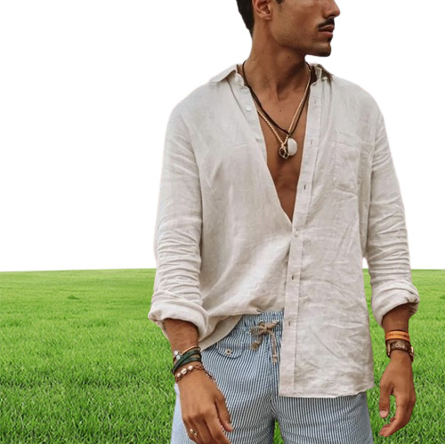 Summer Thin Loose Cotton Linen Shirt blusa Green Beige Long Sleeve Hawaiian Men039s 3XL 2XL Tops6892921