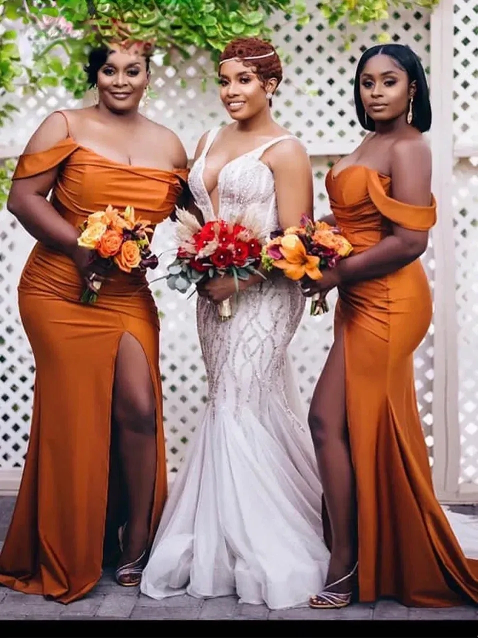 Long Burnt Elegant Orange Bridesmaid Dresses With Split African Black Girls Maid Of Honor Gowns Robe Soiree De Mariage BC Lz0304