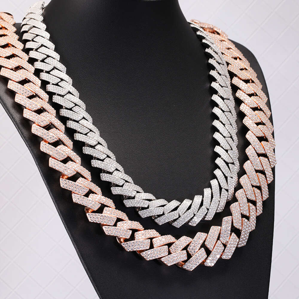 Customized 25.5mm Hip Hop Jewelry S925 Silver Solid Back Cuban Link Chain d Color Vvs Moissanite Rose Gold Plated Heavy Chain