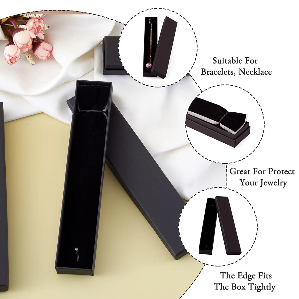 Jewelry Boxes 12 pcs 21x4x2cm Rectangle Cardboard Jewelry Set Box for Ring Necklace gift boxes for jewellery packaging with Sponge inside F70 231219