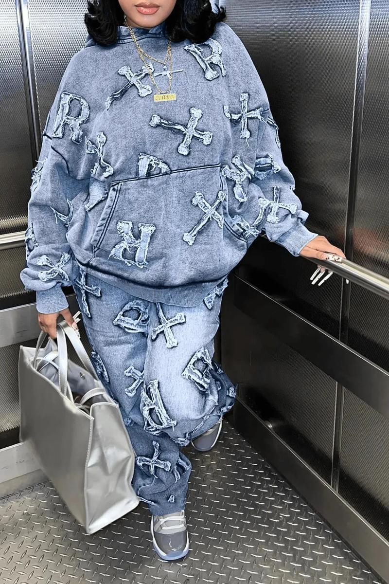Ladies Two Piece Sets: Women's Long Sleeve Sweater & Pants Suit - Casual Autumn Print Pocket Design C260312