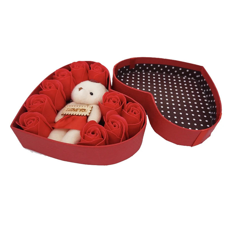 Jewelry Boxes Decoration Soap Artificial Rose Flower San Valentine Gift Teddy Bear Rose Artificielle Flower Valentines Day Box Heart Rose Bear 231219