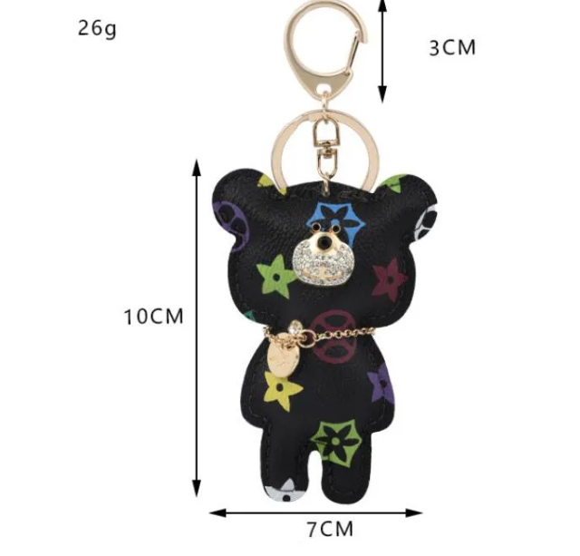 10 pieces Cute Bear Keychains Rhinestone PU Leather Flower Key Ring Car Key chain Jewelry Bag Charm Animal Keyring Holder