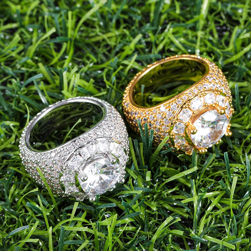 Band Rings Hip Hop Bling Iced Out Baguette Big Clustered Band Cubic Zircon Rings Tready Copper Zirconia Ring For Men Jewelry 231219