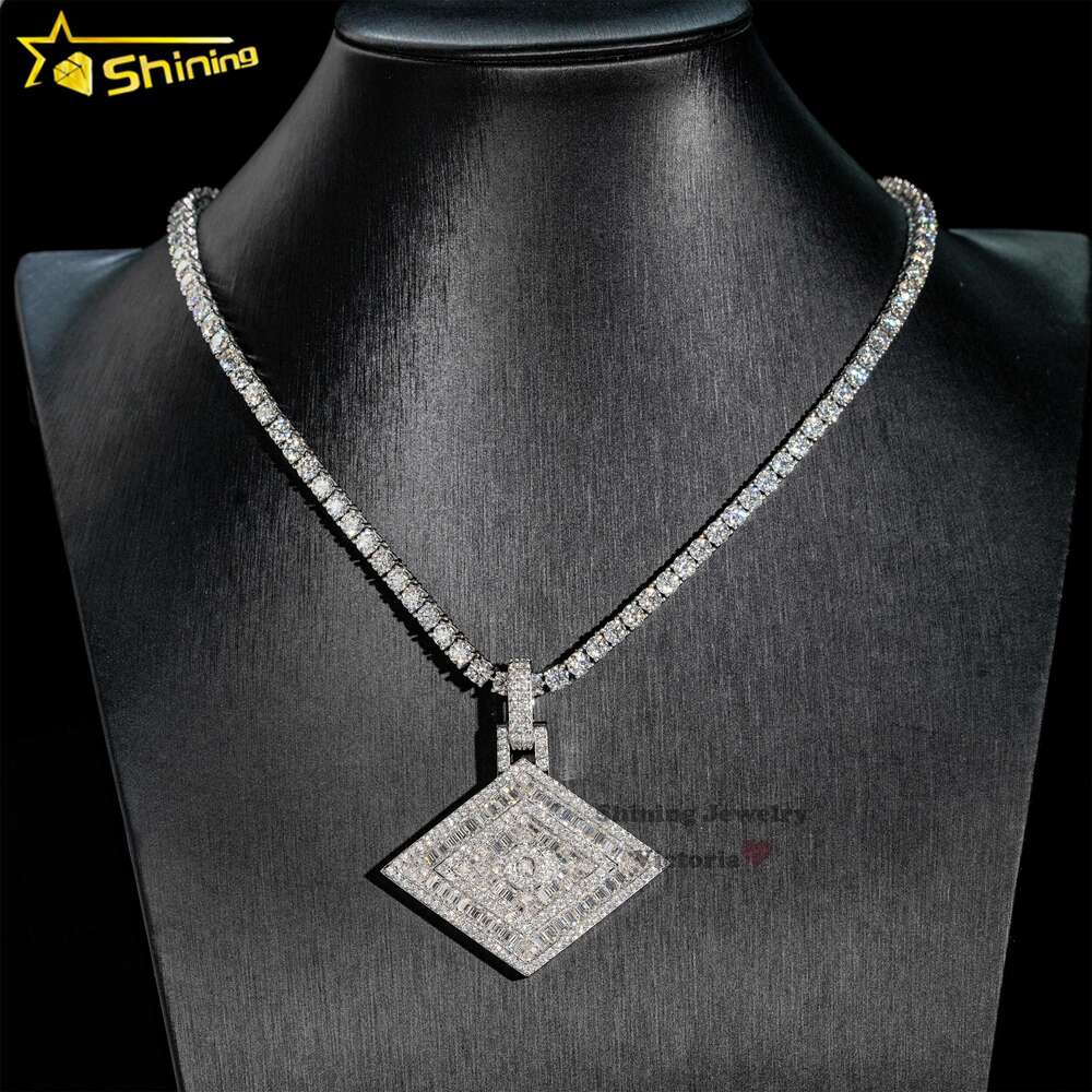 Gra Certificate Customized Moissanite Luxury Baguette Diamond 925 Silver Iced Out Vvs Moissanite Diamond Pendant