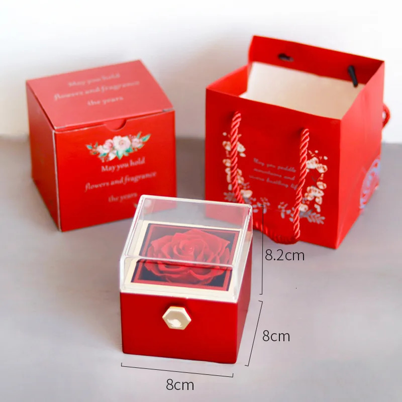 Jewelry Boxes Gifts for Girlfriend Rotating Eternal Rose Gift Box Necklace Set Preserved Flower Jewelry Box For Valentine Christmas Birthday 231219