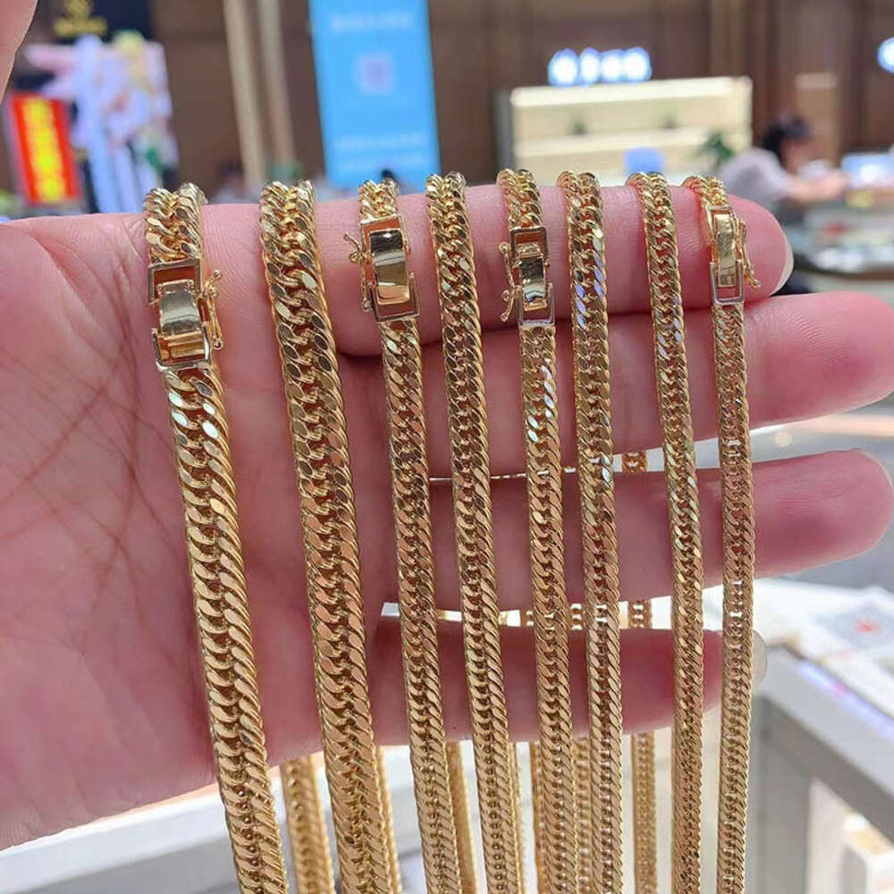 Dropshipping Fashion Au750 Pure Real Gold Pawnable Cuban Link Chain Necklace Fine Jewelry Women Men Ladies Necklaces