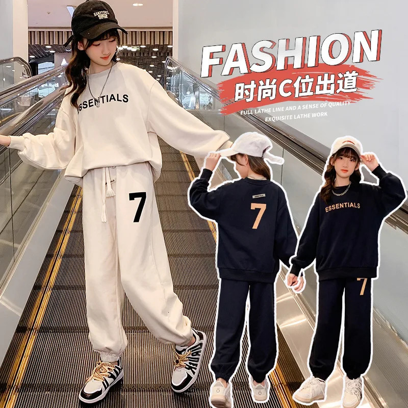 Clothing Sets Autumn Teenage Girl Clothes Children Letter Sweater Pullover Top and Pant 2pcs Set Girls Crew Neck Sweatershirt Outfit Tracksuit 231219