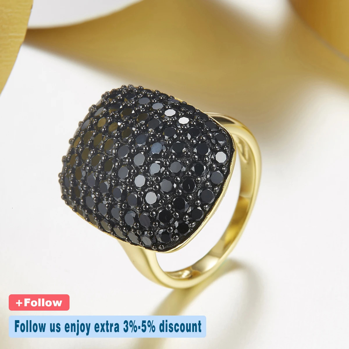 Wedding Rings HUTANG Yellow Gold Color Women's Cluster Ring Natural Gemstone Black Spinel 925 Sterling Silver Rings Fine Elegant Jewelry Gift 231