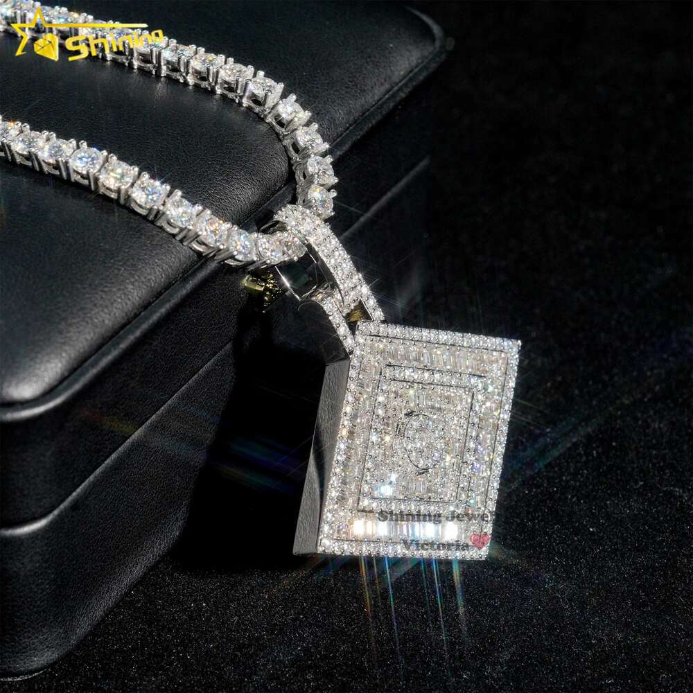 Gra Certificate Customized Moissanite Luxury Baguette Diamond 925 Silver Iced Out Vvs Moissanite Diamond Pendant