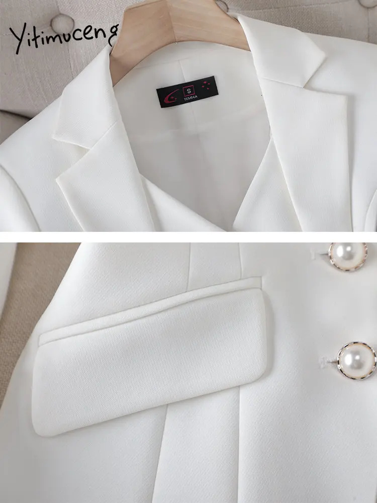 Yitimuceng Solid Suits for Women 2023 Fashion Office Ladies Single Breasted Long Sleeve Blazer Chic Slim Pants Set 231220