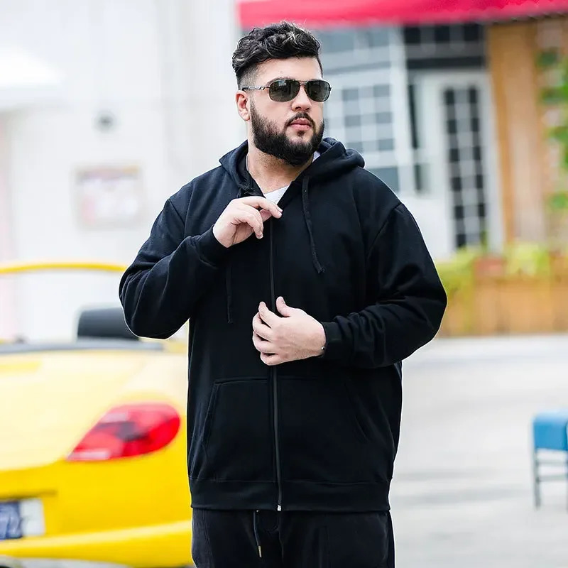 Men's Hoodies Sweatshirts 2023 Men Zip Oversized Hoodie Plus Sized Fleece Hood Long Sleeve Top Male Sweatshirt Zipper Loose Baggy Big Size Large 