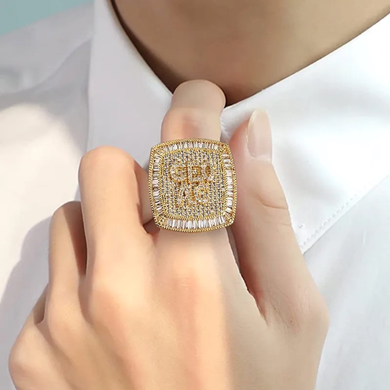 Custom Initial ABC Sier VVS Baguette Moissanite Iced Out Hip-Hop Letter Name Championship Rings Men
