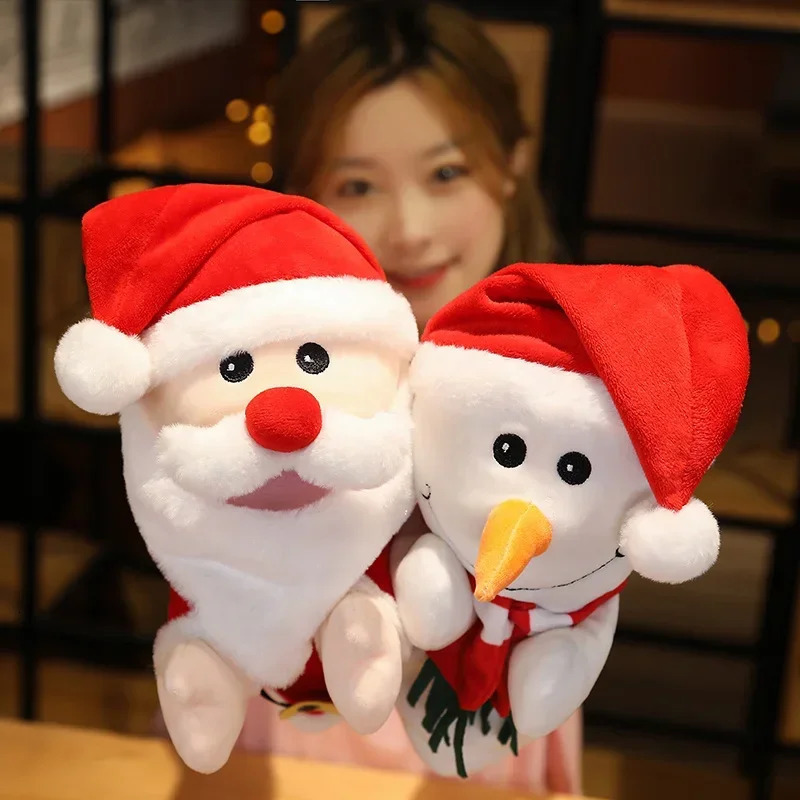 Free shipping Christmas Elk Santa Claus Snowman Finger Puppet Plush Toy Parentchild Lovely Stuffed Doll Children Educational Hand Toys