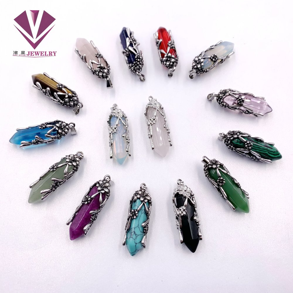 Natural Stone Crystal Stone and Flower Design Men's and Women's Pendant Necklace Wholesale Free Shipping