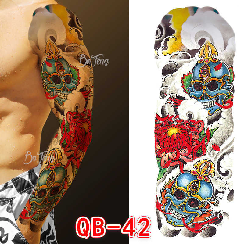 Full arm Tattoo Sticker with Carp Flower Arm Sun Wukong Skull Waterproof
