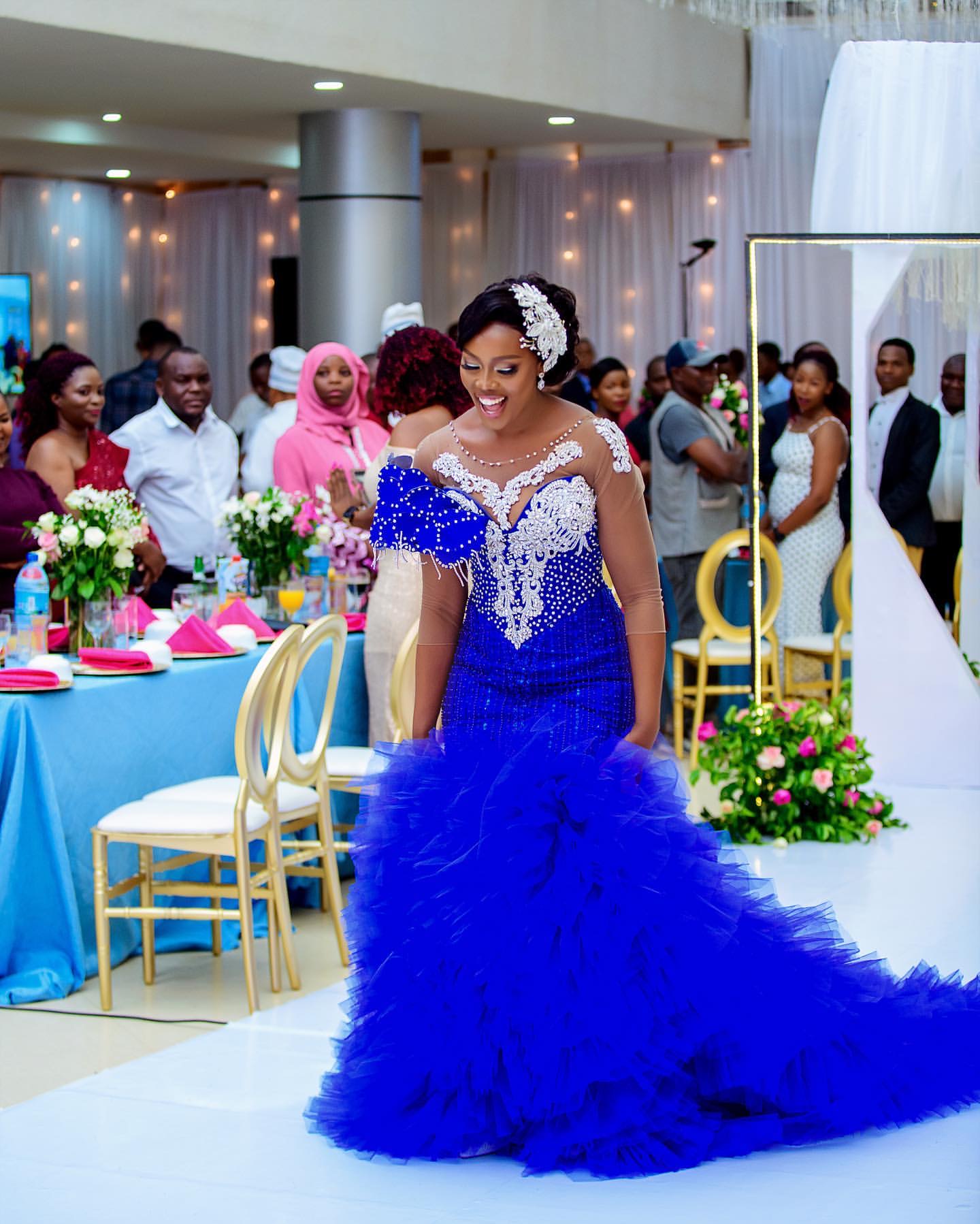 Ebi Royal Blue Aso Mermaid Prom Dress Beaded Crystals Tiers Evening Formal Party Second Reception Birthday Engagement Gowns Dresses Robe De Soiree Zj 