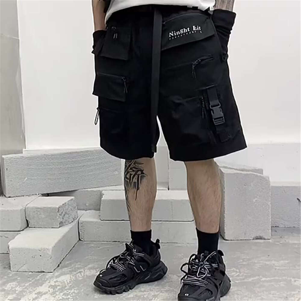 2022 Summer Hip Hop Men Tactical Functional Shorts Multi Pockets Streetwear Short Pants Techwear Black WB789