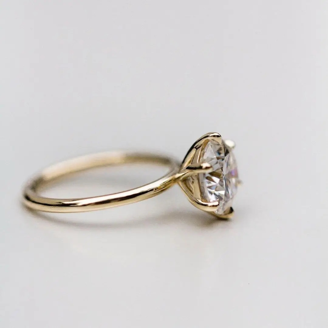 JOVOVASMILE Vvs1 Clarity 2.5 Carat Wedding Rings 8.5mm Round Brilliant Cut Silver Plated Yellow Gold 6-Prong 231220