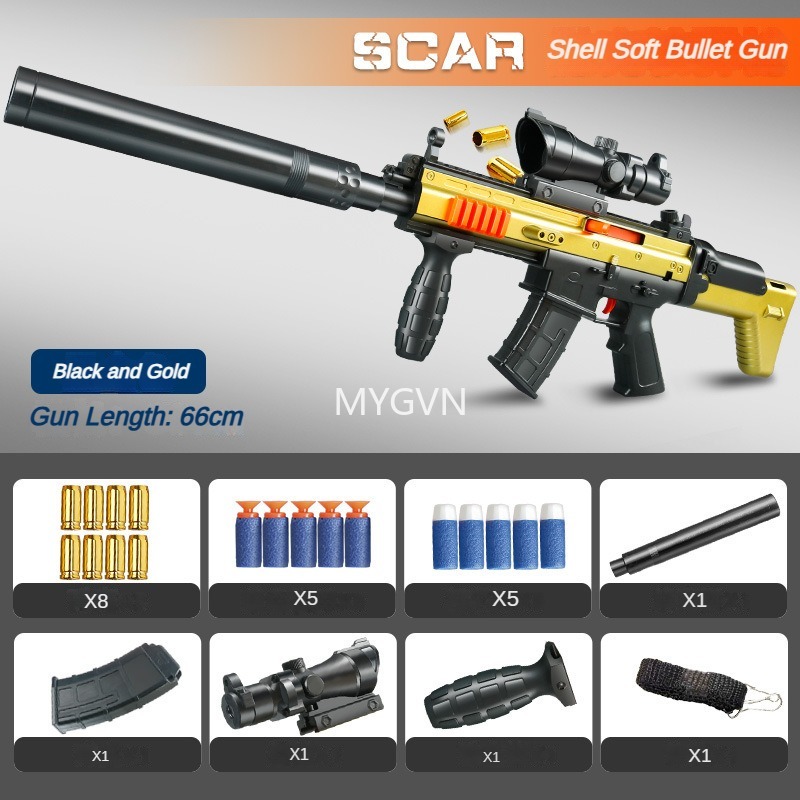 SCAR Toy Guns Soft Bullet Shell Ejection Blaster Rifle Sniper Submachine Gun for Boys Kids Outdoor Games