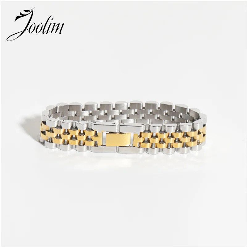 Joolim Jewelry Wholesale Waterproof Width13MM Fashion Permanent Chunky Watchband Mixed Chain Stainless Steel Bracelet For Women 231221