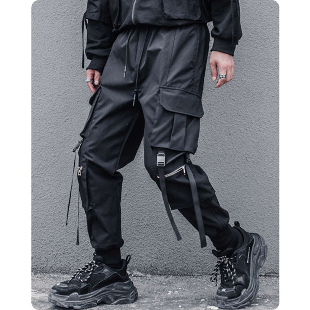 Department Overalls Male Straight Beam Leisure Trousers Stereoscopic Ribbon Hip-hop Foot Big Pockets Haroun Pants