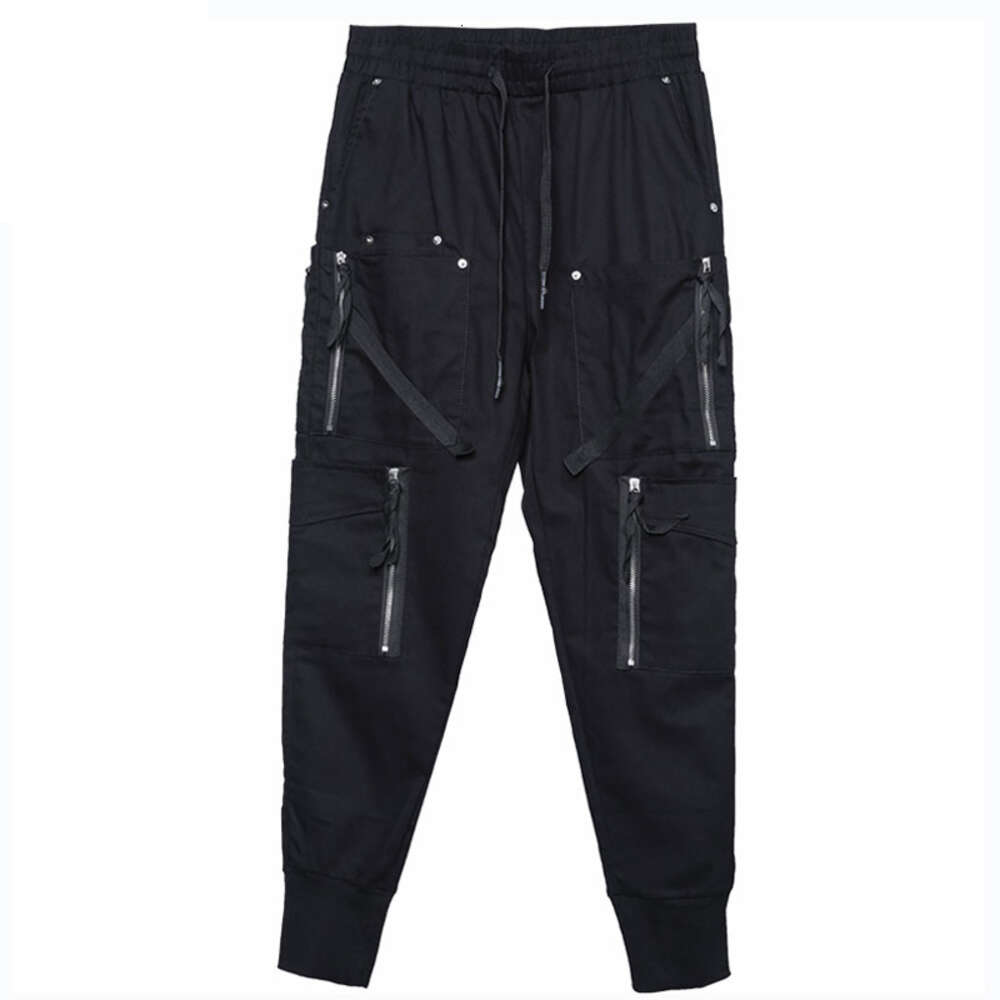 Men Tactical Functional Cargo Pants Joggers Zipper Multi-pocket Trousers 2023 Spring Hip Hop Streetwear Harem Pant Black