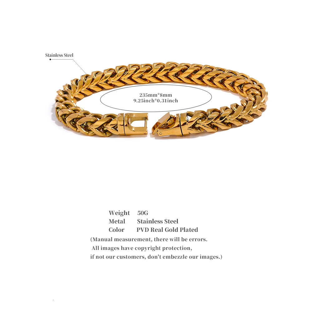 Yhpup Size 2358mm High Quality Stainless Steel Round Cuban Chain Men Bracelet Bangle Fashion Thick Textured Jewelry Rust Proof 231221