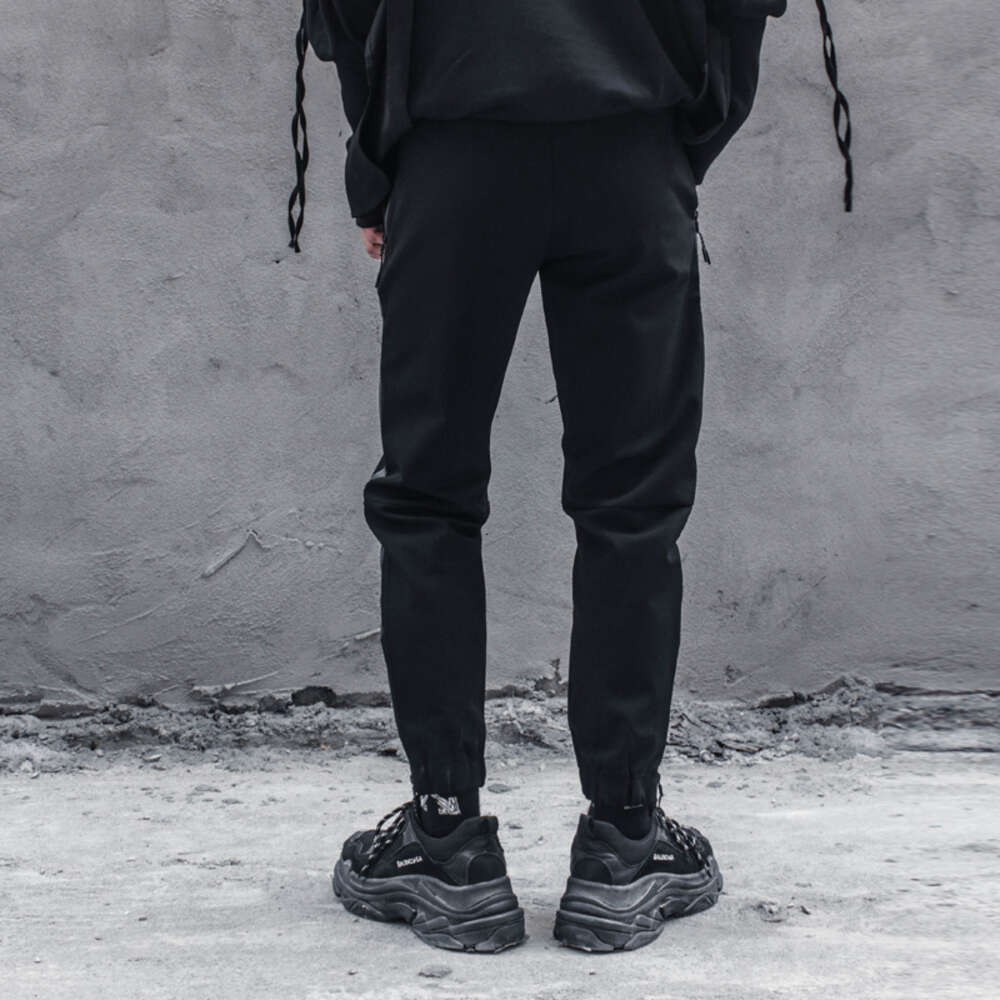 Black Harlan Leisure Leg Zipper Foot Beam Pants Male Youth Nine Points Ankle