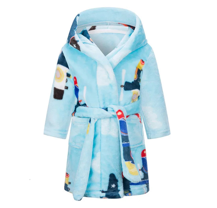 Winter Children Robe Warm Robe for Kids Cartoon Flannel Hooded Towel Bathrobe for Boys Girls Dressing Gown Nightgown 231221