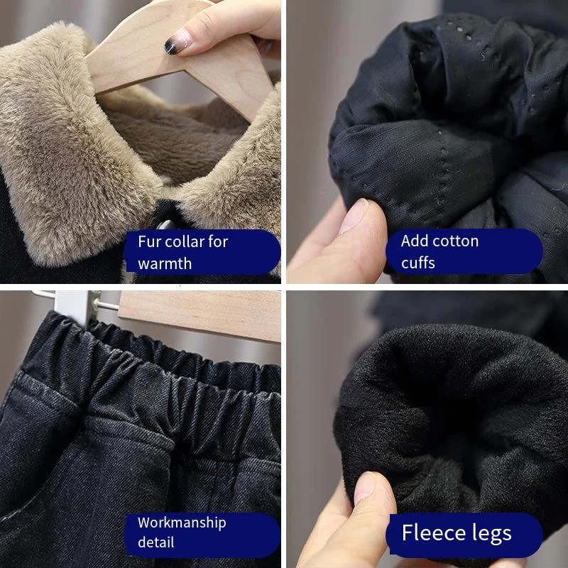 212Y Winter Childrens Set Boys Plush Thickened Warm Jackets and Pants Two piece Baby Loose Fashion Wear 231220