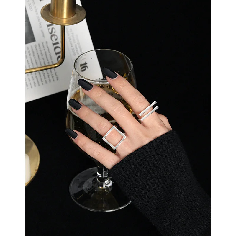 FINS Minimalist Geometric Double Strip Textured S925 Sterling Silver Ring Abstract Bar Index Finger Rings for Women Men 231220