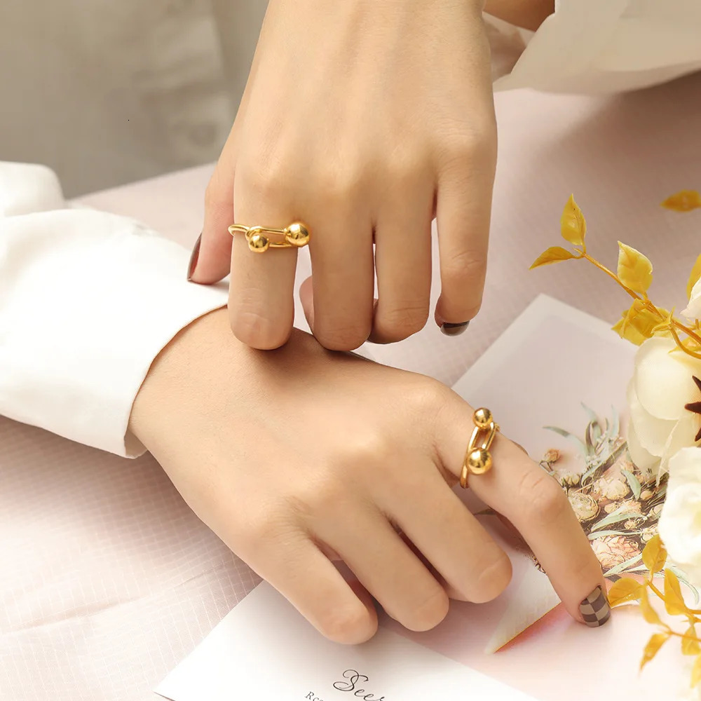 Vintage Double Beads Twist Rings for Men and Women Retro Punk Stainless Steel Jewelry Christmas Gifts Drop Products 2023 231220