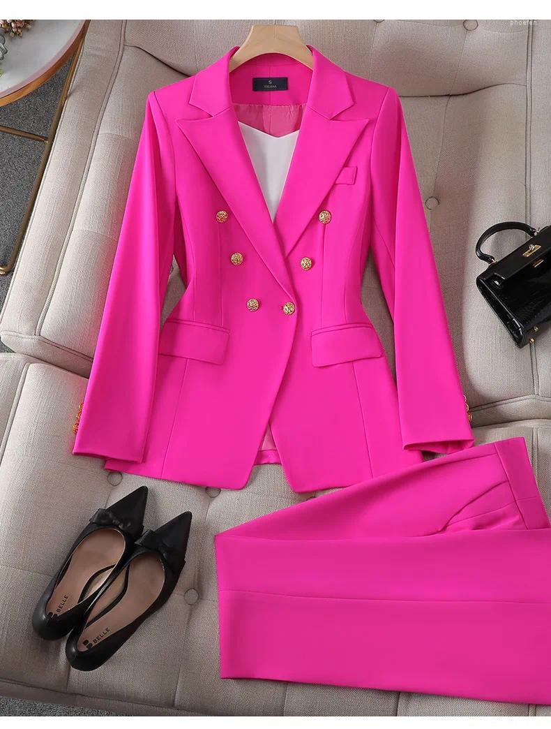 Women's Suits 2025 Designer Jacket Classic Double Breasted Business Suit Fashion Temperament Metal Lion Button Blazer Outer Size S-4Xl