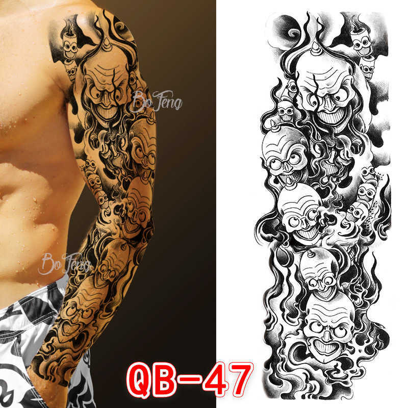 Full arm Tattoo Sticker with Carp Flower Arm Sun Wukong Skull Waterproof