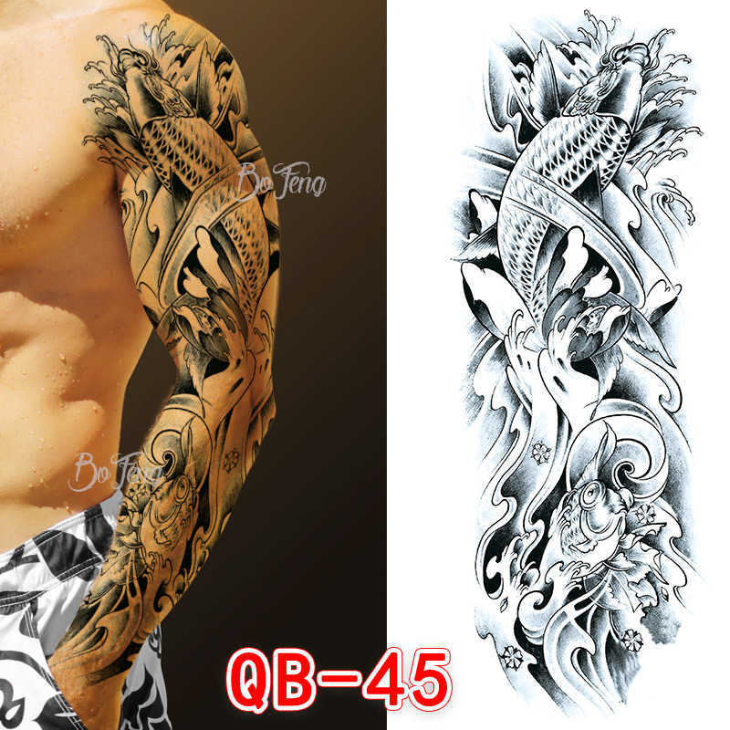 Full arm Tattoo Sticker with Carp Flower Arm Sun Wukong Skull Waterproof