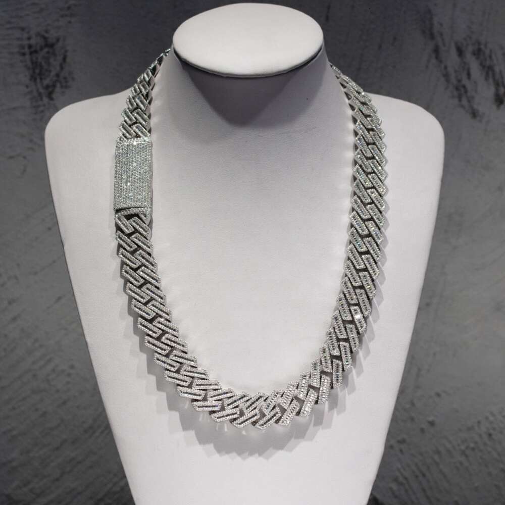 15mm 20mm 925 Sterling Silver Hip Hop Ice Out Baguette Vvs Moissanite Chain Cuban